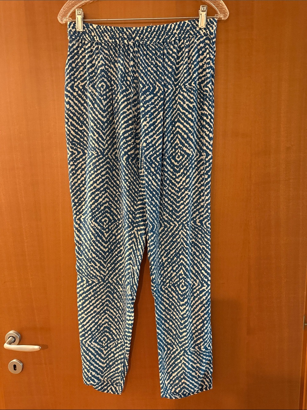 J. Crew Blue and White Geometric Track Pants